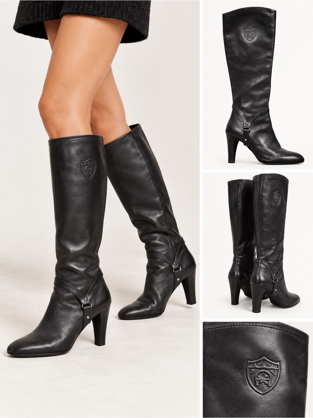 Etienne Aigner Becca‎ Leather Knee High Black Boots Equestrian harness Size 10